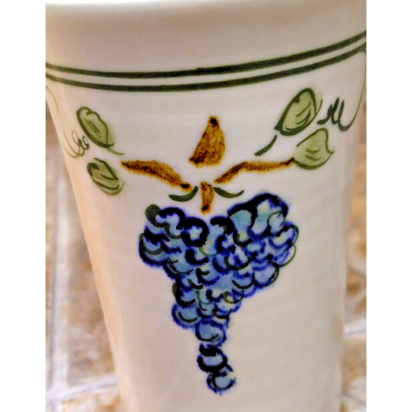 Ceramic Italian Style Hand Painted Grape Design 5 Inch Utensil Holder Signed - Picture 3 of 7